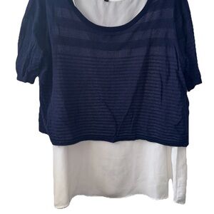 Apt. 9 Navy and White Layered Blouse